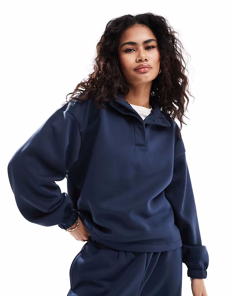 

Толстовка свободного кроя ASOS DESIGN хенли темно-синего цвета