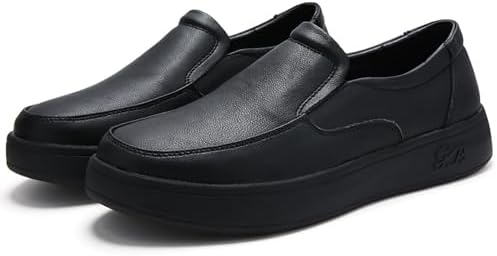 

Мужские кожаные лоферы на подскоке с круглым носком, удобные, с антискользящей мягкой подошвой, повседневные, легкие, для работы, ходьбы, официального стиля и вождения Qlpou, черный
