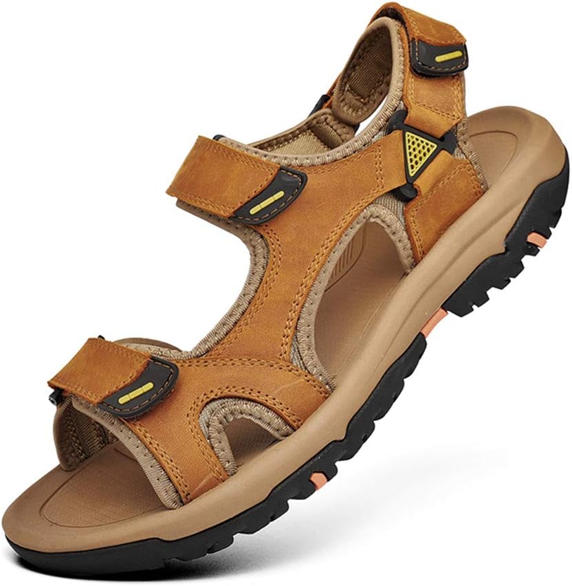 

Мужские сандалии LLTMALL на открытом воздухе с ремешком, кожаные пляжные сандалии с застежкой-липучкой, светло-коричневый