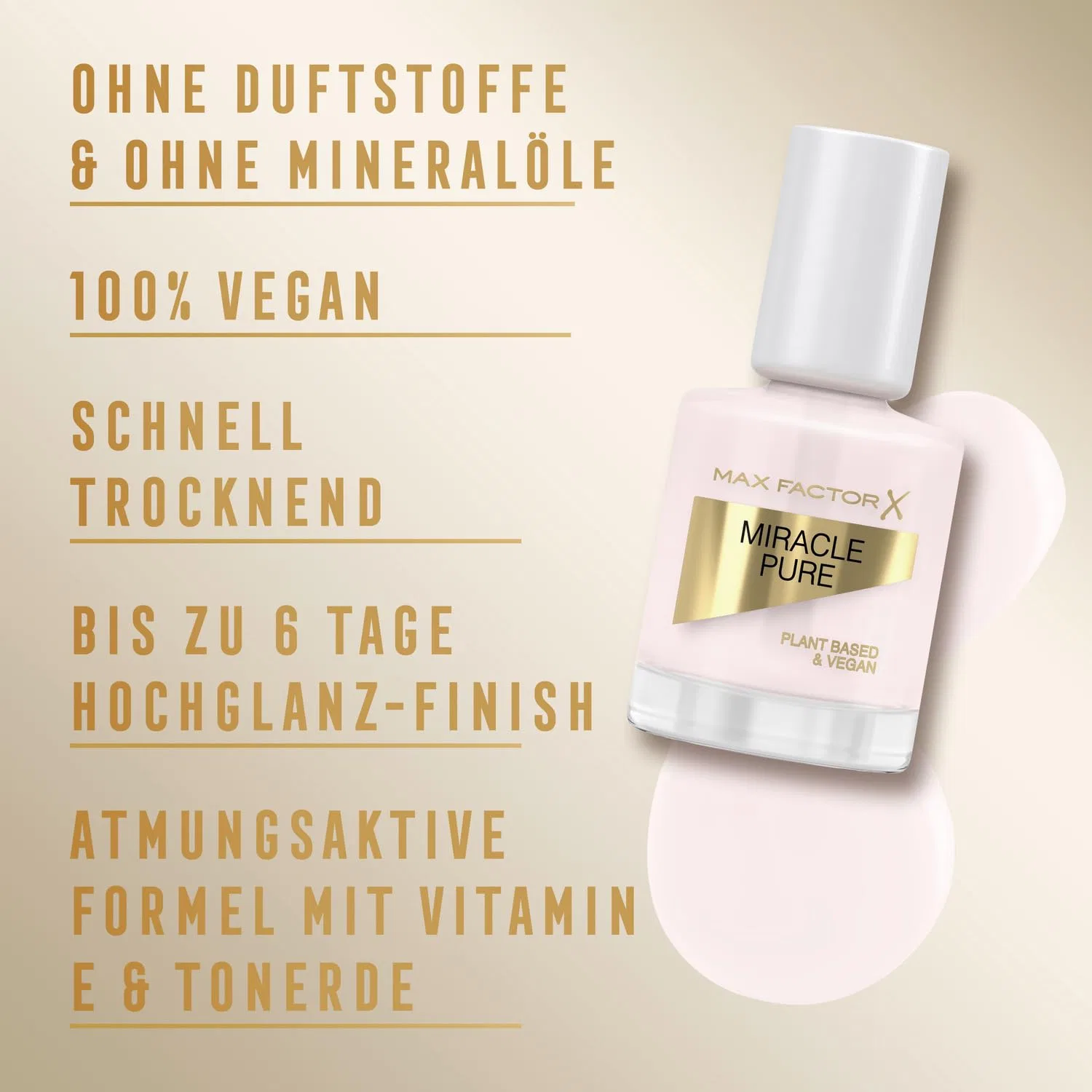 Веганский лак для ногтей «Miracle Pure Nail Colour 205 Nude Rose» от Max Factor, 12 мл Max Factor, Mf Miracle Pure Nail Colour 205 — фото 3