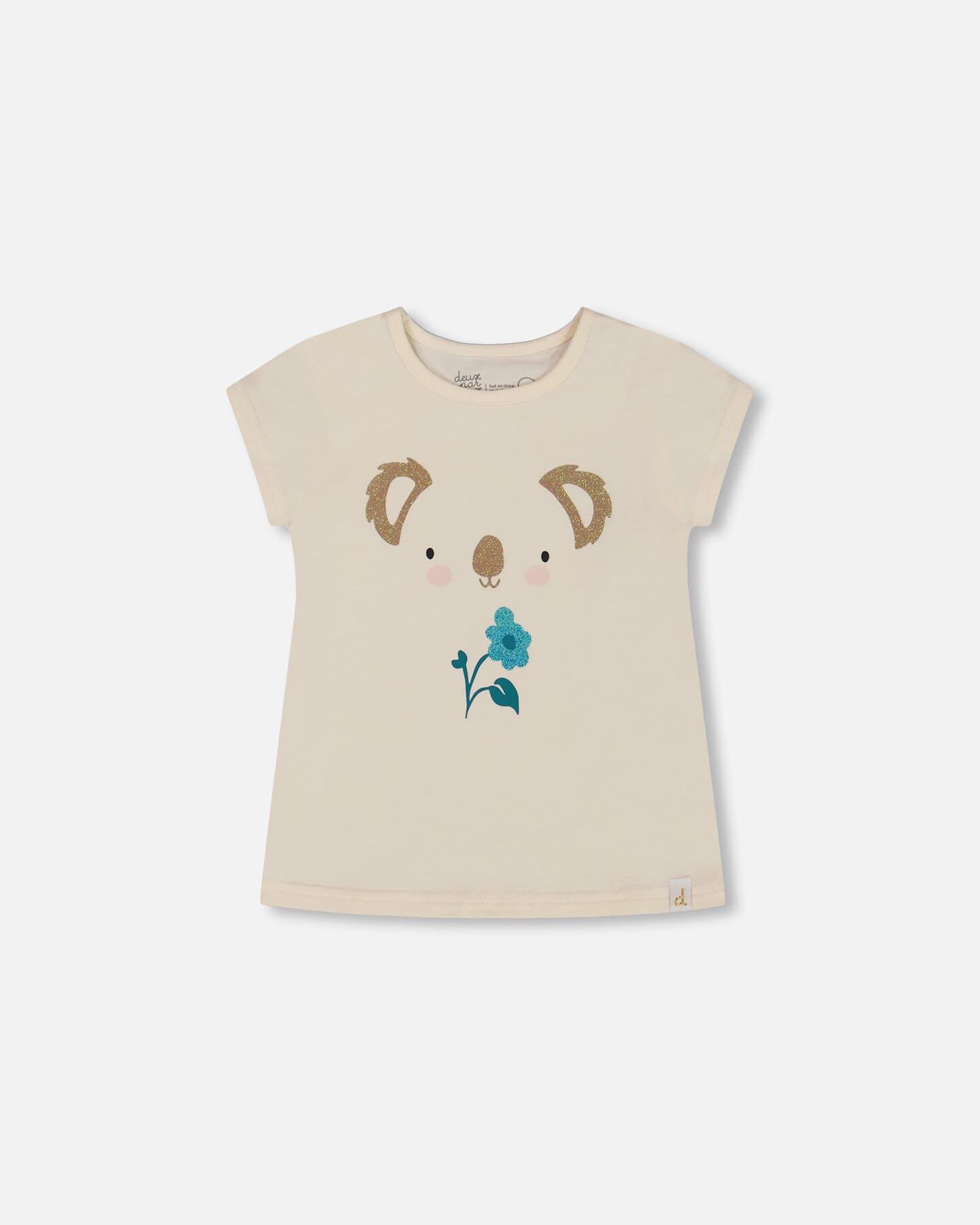 

Футболка из органического хлопка с кремом и коалой Deux par Deux, цвет cream and koala