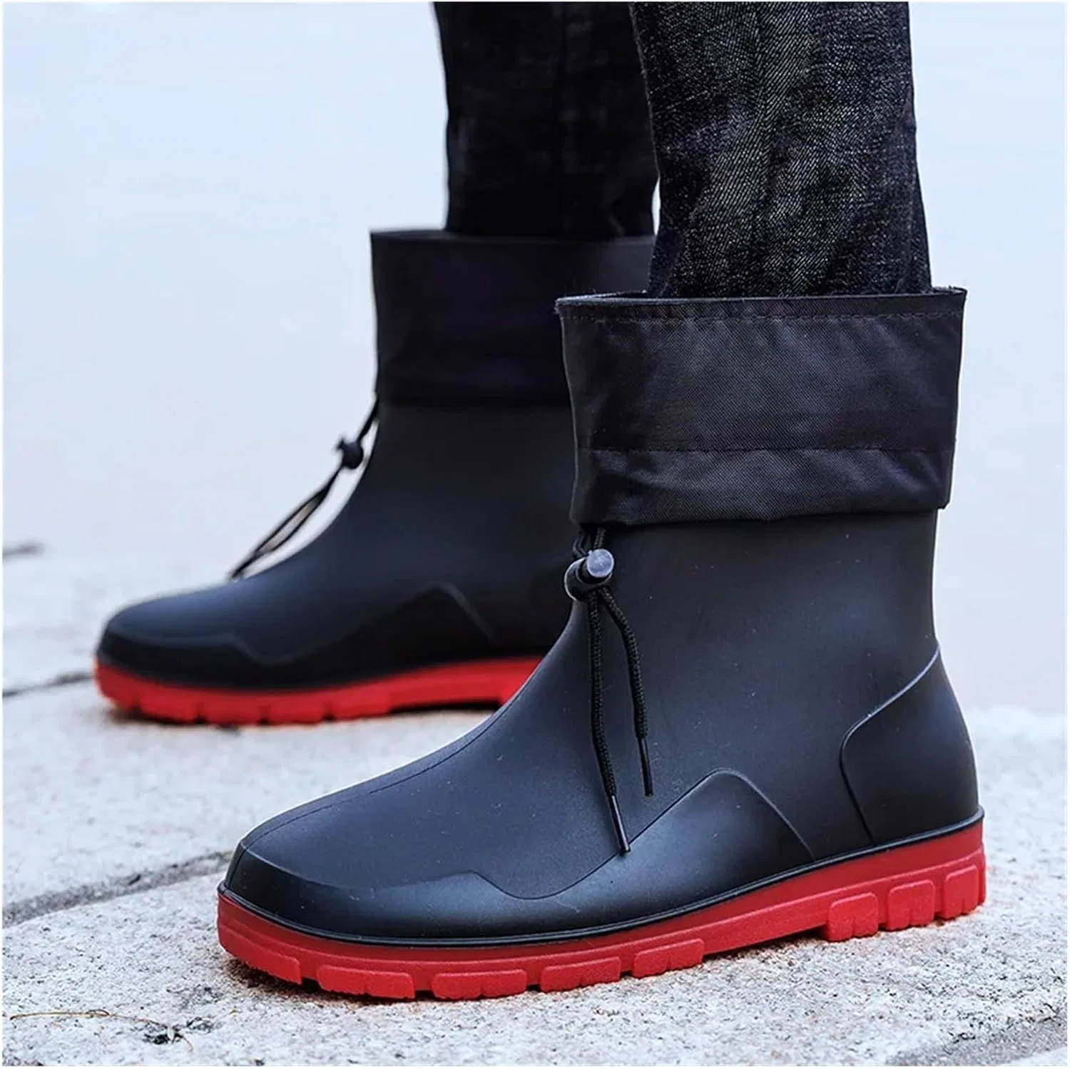 Мужские резиновые сапоги Wellies, закрытые, водонепроницаемые, средней высоты, нескользящие, на шнуровке, для работы в саду L6NqIAG, Black — фото 3