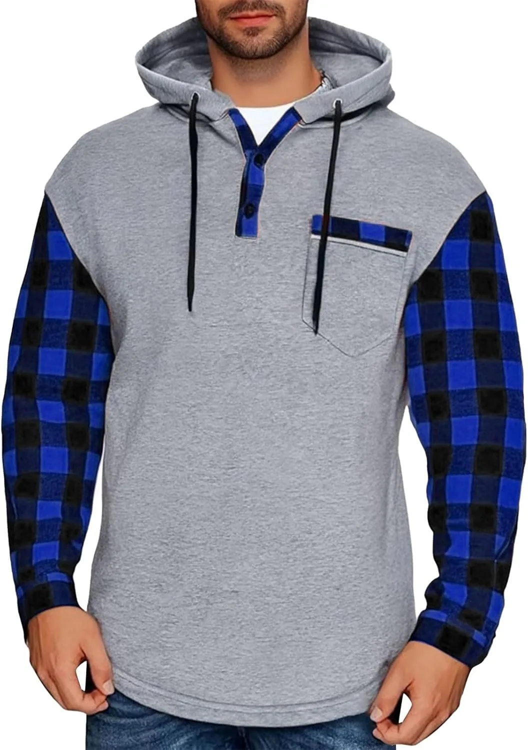 

Мужская толстовка с капюшоном и карманом в стиле хенли