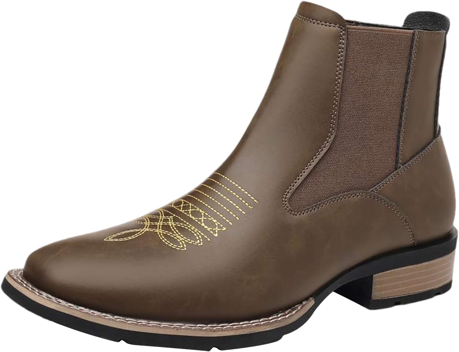 

Мужские вышитые ботинки Chelsea rismart, высокие до щиколотки, с круглым носком, повседневные ботильоны на липучке, хаки