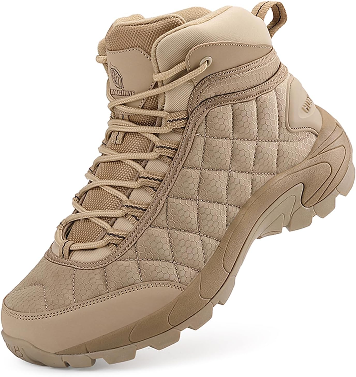 

Мужские водонепроницаемые ботинки из замши средней высоты с шнуровкой, текстурированные, легкие, с округлым носком, на плоской подошве, для пеших прогулок на открытом воздухе, походов, тренировок, охоты и туристических походов Tengfeifly, хаки