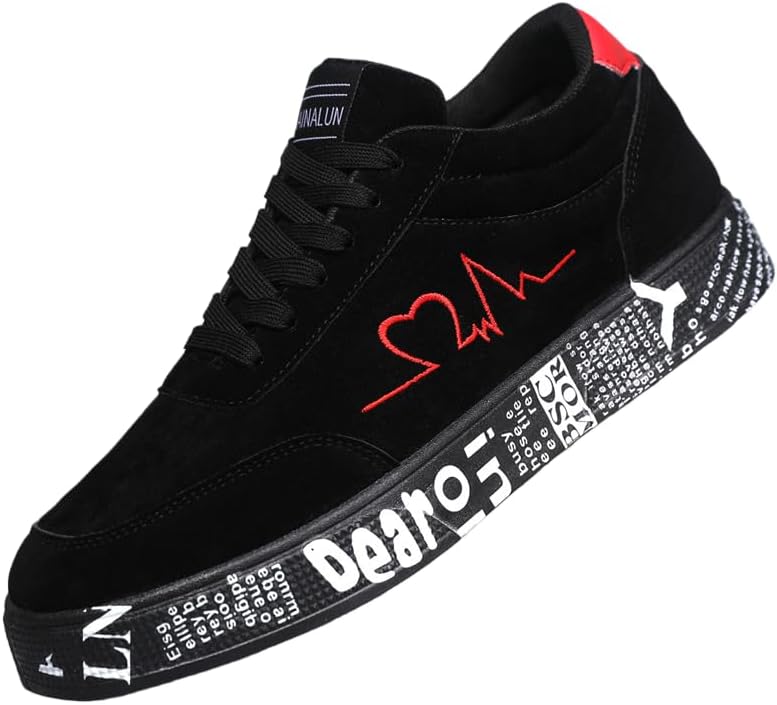 

Мужские низкие кроссовки на шнуровке, классические повседневные прогулочные обувь с графическим дизайном на тему сердца и музыки Txlkgqw, черный