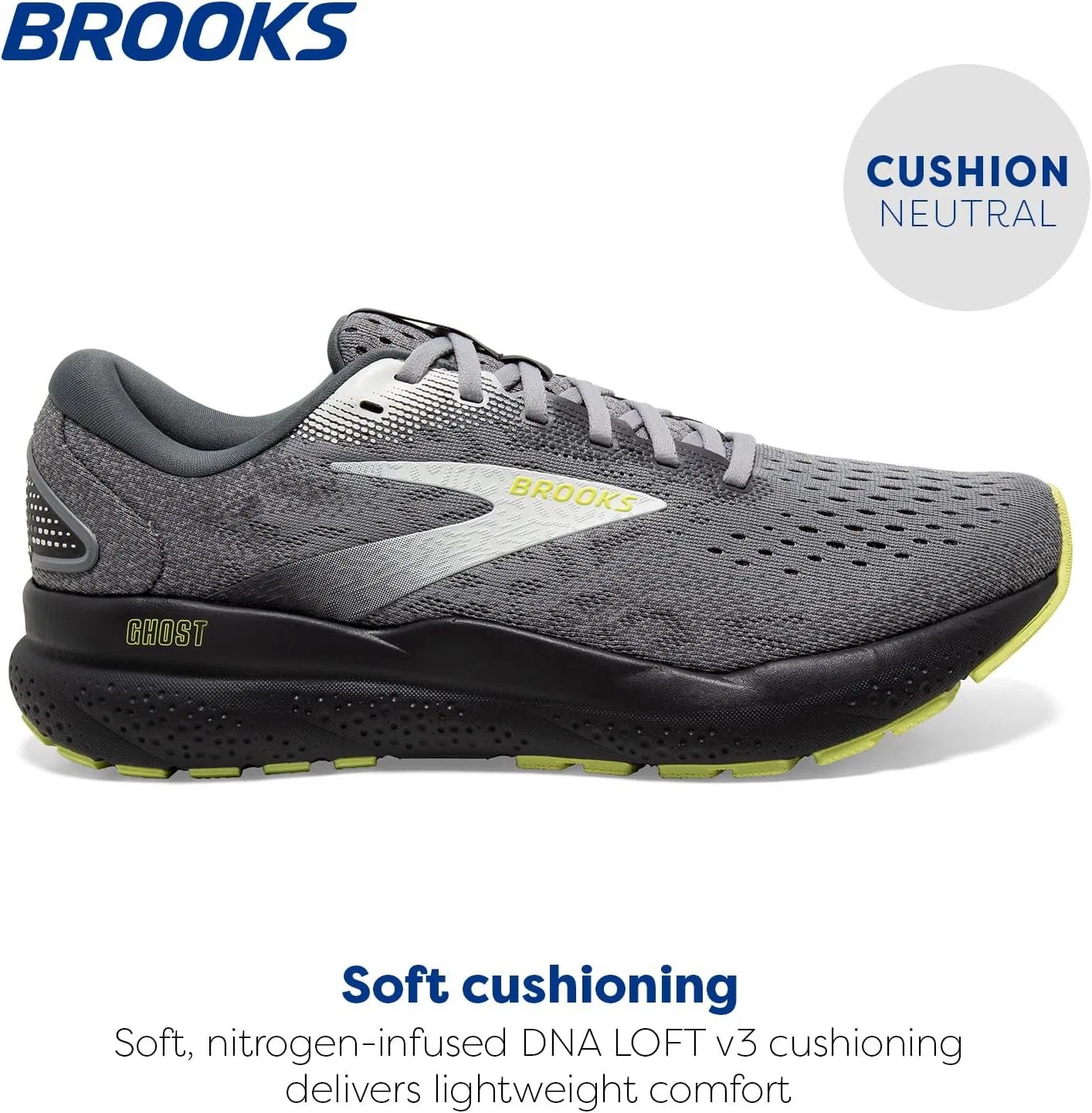 Мужские кроссовки Brooks Ghost 16, Primer Grey Lime — фото 2