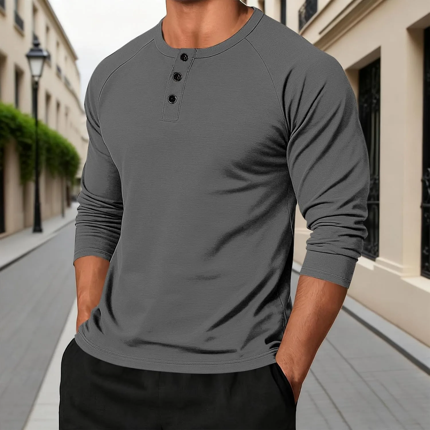 Мужская футболка Henley Slim Fit с длинным рукавом — фото 2
