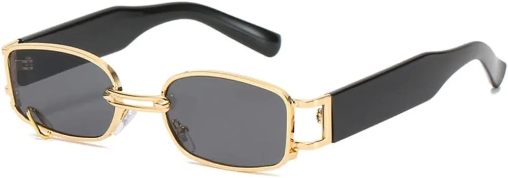 

Ретро-солнцезащитные очки прямоугольной формы для женщин и мужчин в стиле панк с металлическим кольцом, защита от УФ-излучения UV400 UATXTAU, Golden Gray