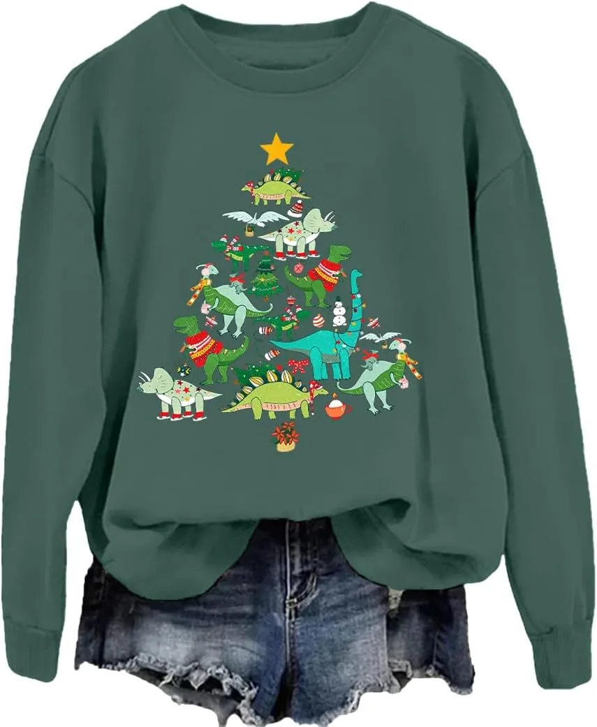 

Толстовка Merry Dinomas с капюшоном и принтом динозавра и рождественской елки JIONOCY