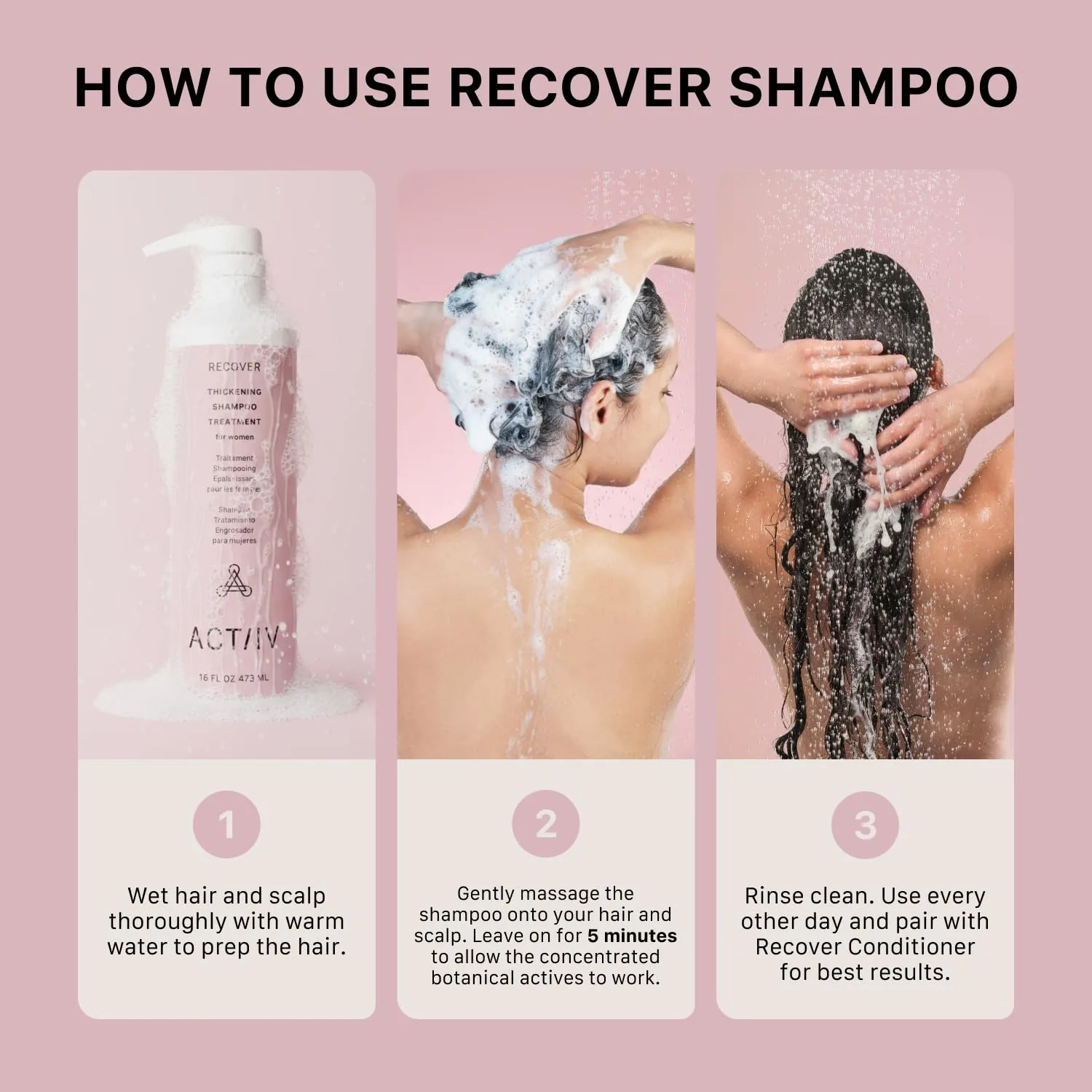 ACTIIV Recover Thickening Shampoo Treatment для женщин: для визуально более густых и здоровых волос, уход за кожей головы, на растительной основе, безопасен для окрашенных волос, веганский, для всех типов волос 473 мл (.) — фото 4