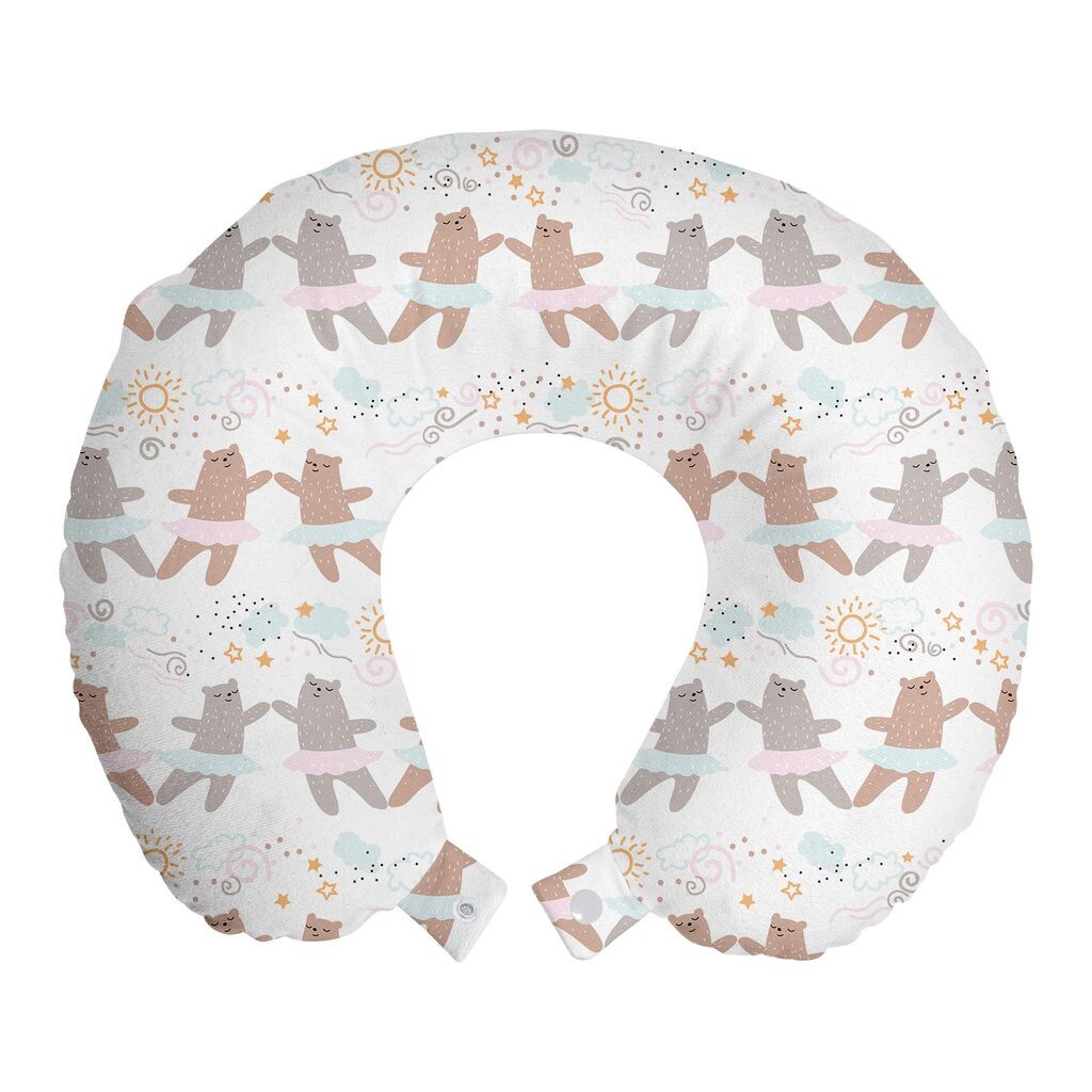

ABAKUHAUS Cartoon Travel Pillow Подушка для шеи, Танцующие медведи-балерины, Пенопластовые дорожные принадлежности для самолета и автомобиля, 30x30 см, Сушеная роза в песке