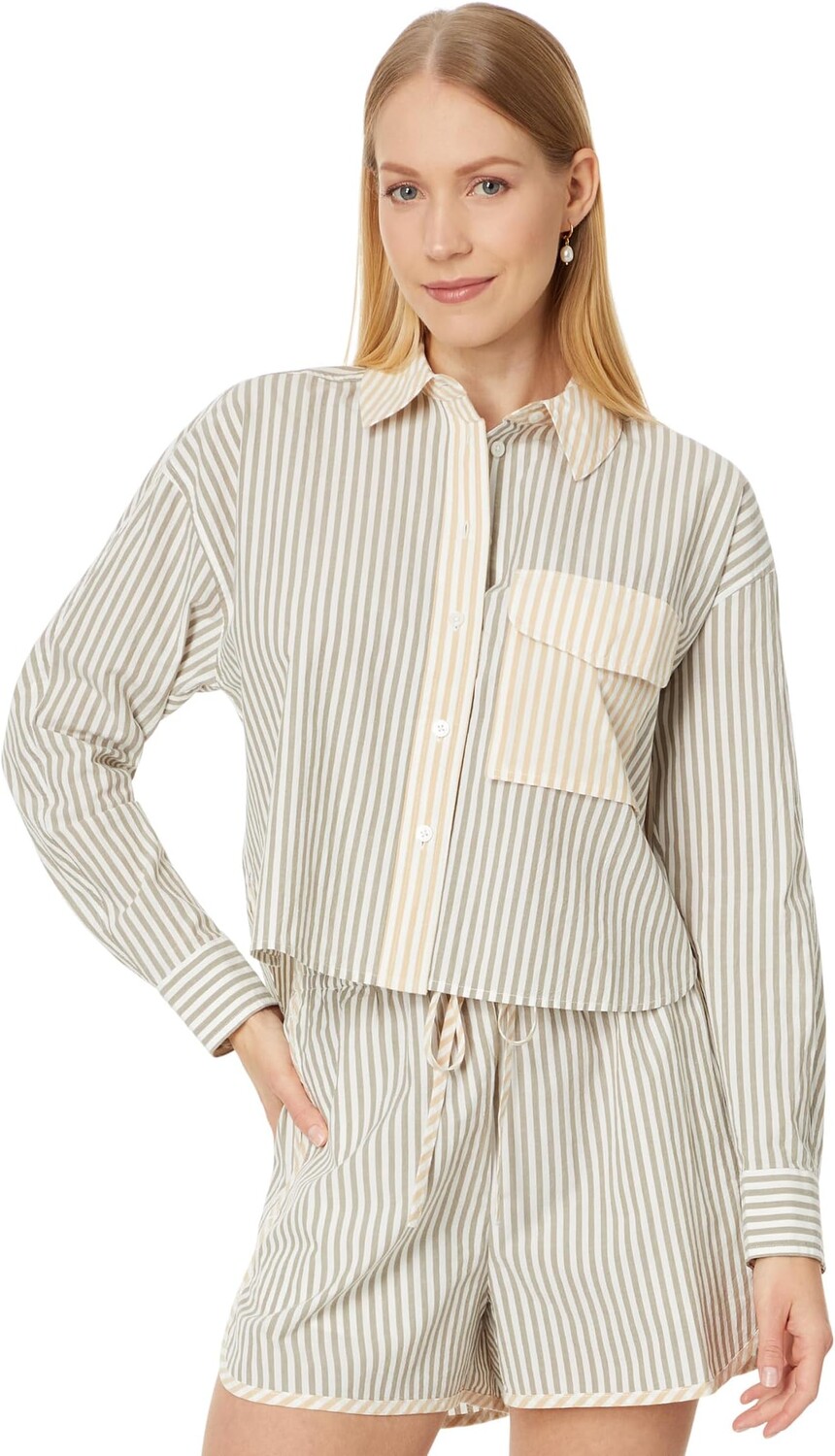 

Рубашка Madewell Flap-Pocket Crop Button-Up Shirt in Poplin, цвет Distant Surplus