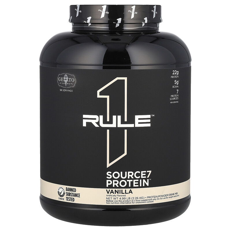 

Rule One Proteins, Source7, протеиновая смесь для приготовления напитка, со вкусом ванили, 2,26 кг (4,99 фунта)