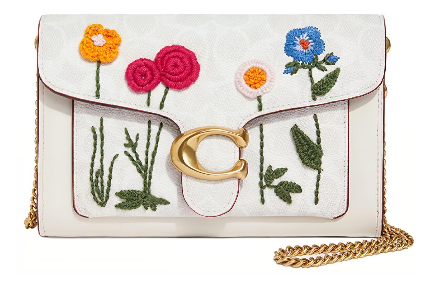 

Женская сумка-клатч на одно плечо из ткани с покрытием Tabby и телячьей кожи, размер S, цвет мел, многоцветная монограмма Coach, basic set (bag+dust bag)