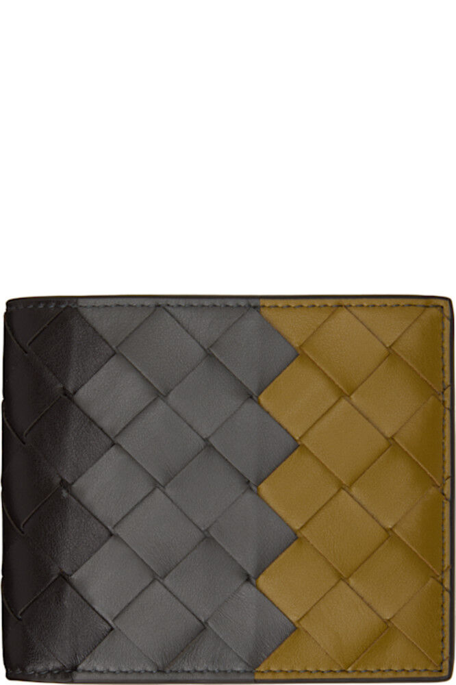 

Двойной кошелек Intrecciato серого и хаки Bottega Veneta