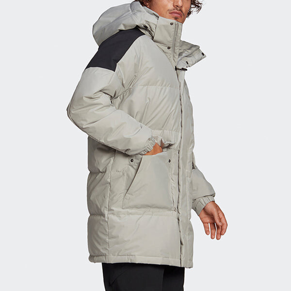 Пуховик adidas terrex Colorblock Outdoor mid-length hooded down Jacket Couple Style Gray, серый — фото 2