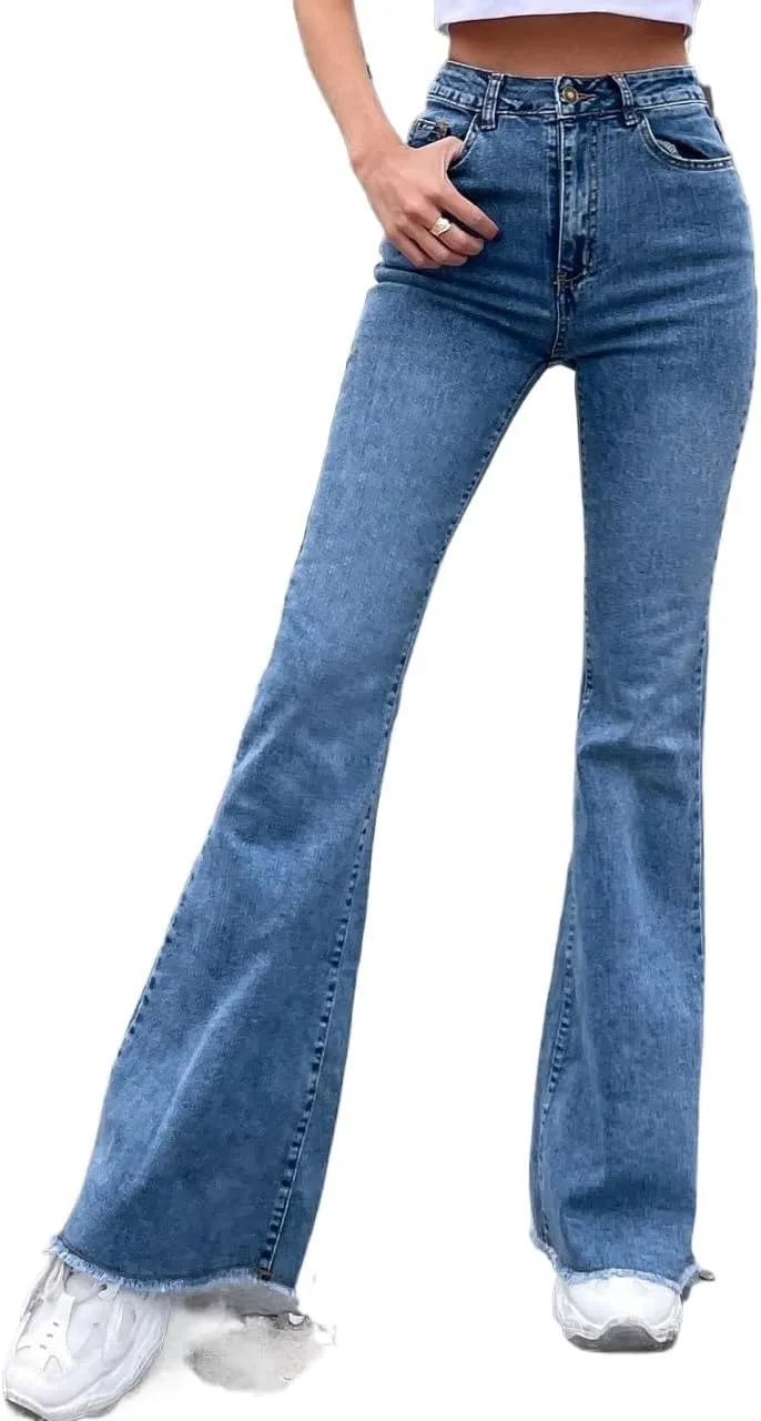Женские джинсы классического кроя с высокой посадкой и подворотами Generic, Medium Wash