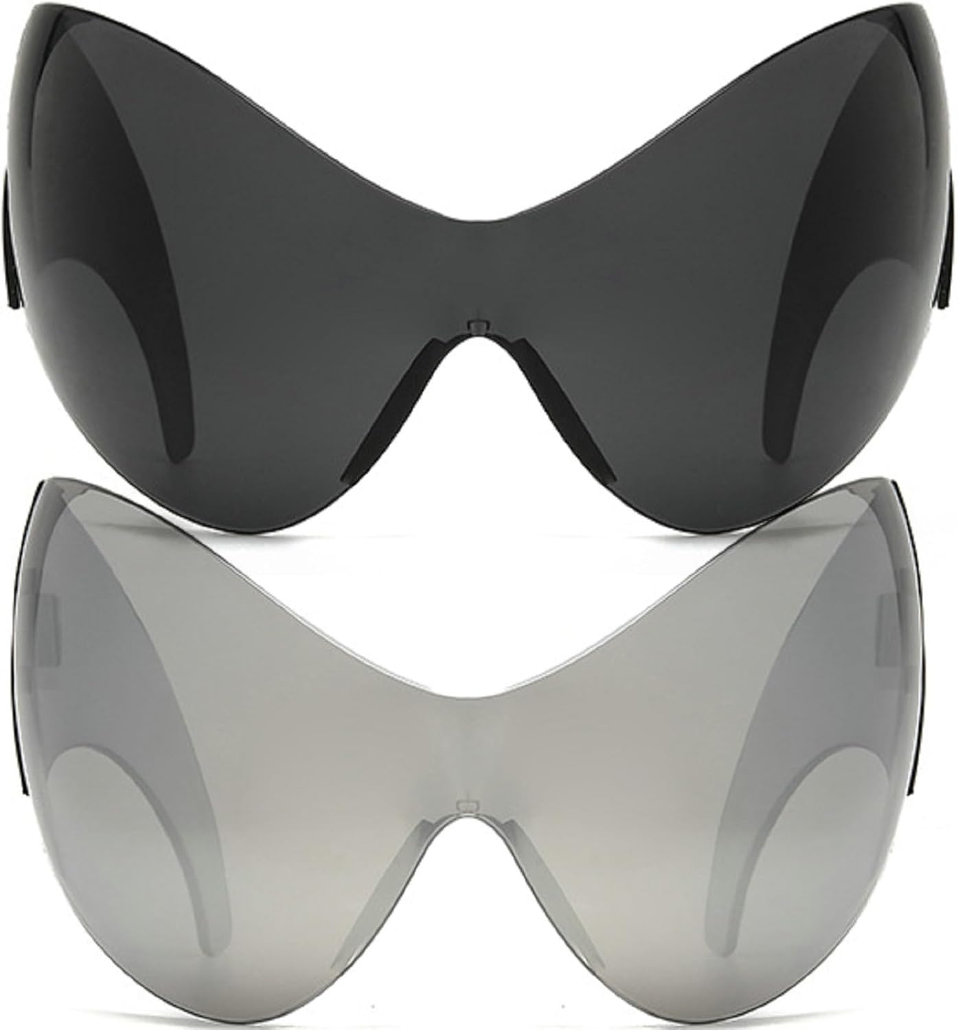 

Модные супербольшие солнцезащитные очки «кошачий глаз» в стиле Y2K для женщин, винтажные солнцезащитные очки-маска в стиле «цельный щит», мужские солнцезащитные очки в стиле хип-хоп mincl, 2pcs-black&silver