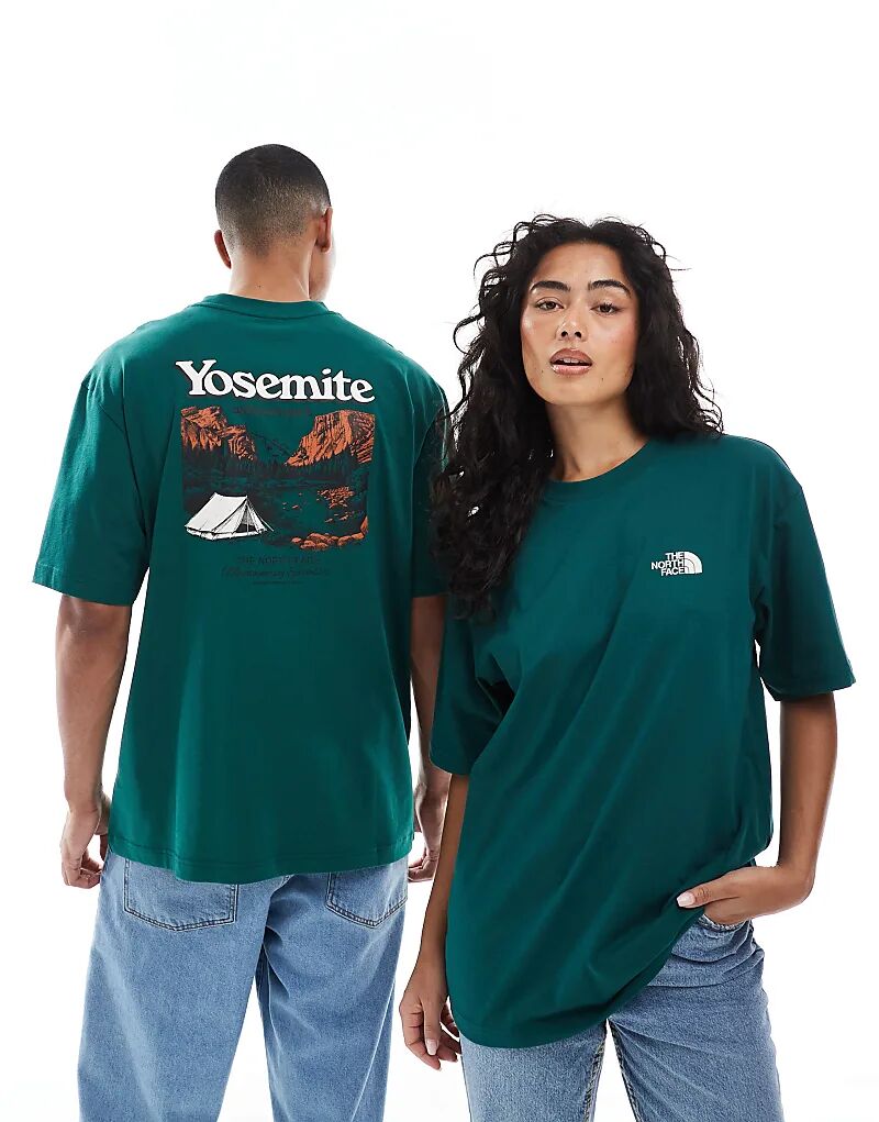 

Футболка большого размера с принтом на спине The North Face Yosemite Postcard темно-зеленого цвета