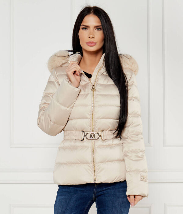 

Пуховик женский Marciano Guess Jastin с поясом и мехом на капюшоне, бежевый