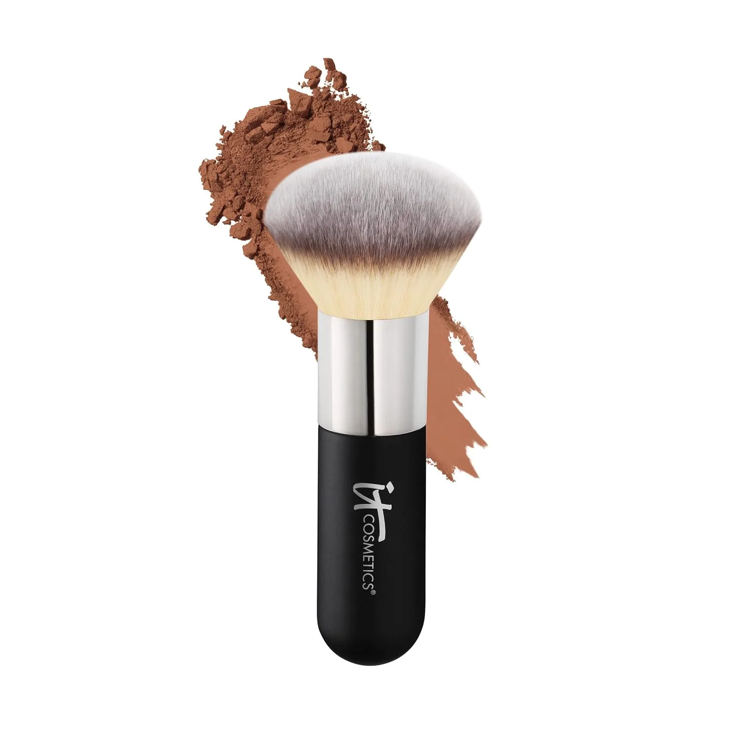Кисть для пудры и бронзера IT Cosmetics Heavenly Luxe Airbrush №1 - для гладкого, ровного, аэрографического покрытия - большая ручка для удобного нанесения - мягкие, гигиеничные щетинки, Black and Beige With Brown Bristles