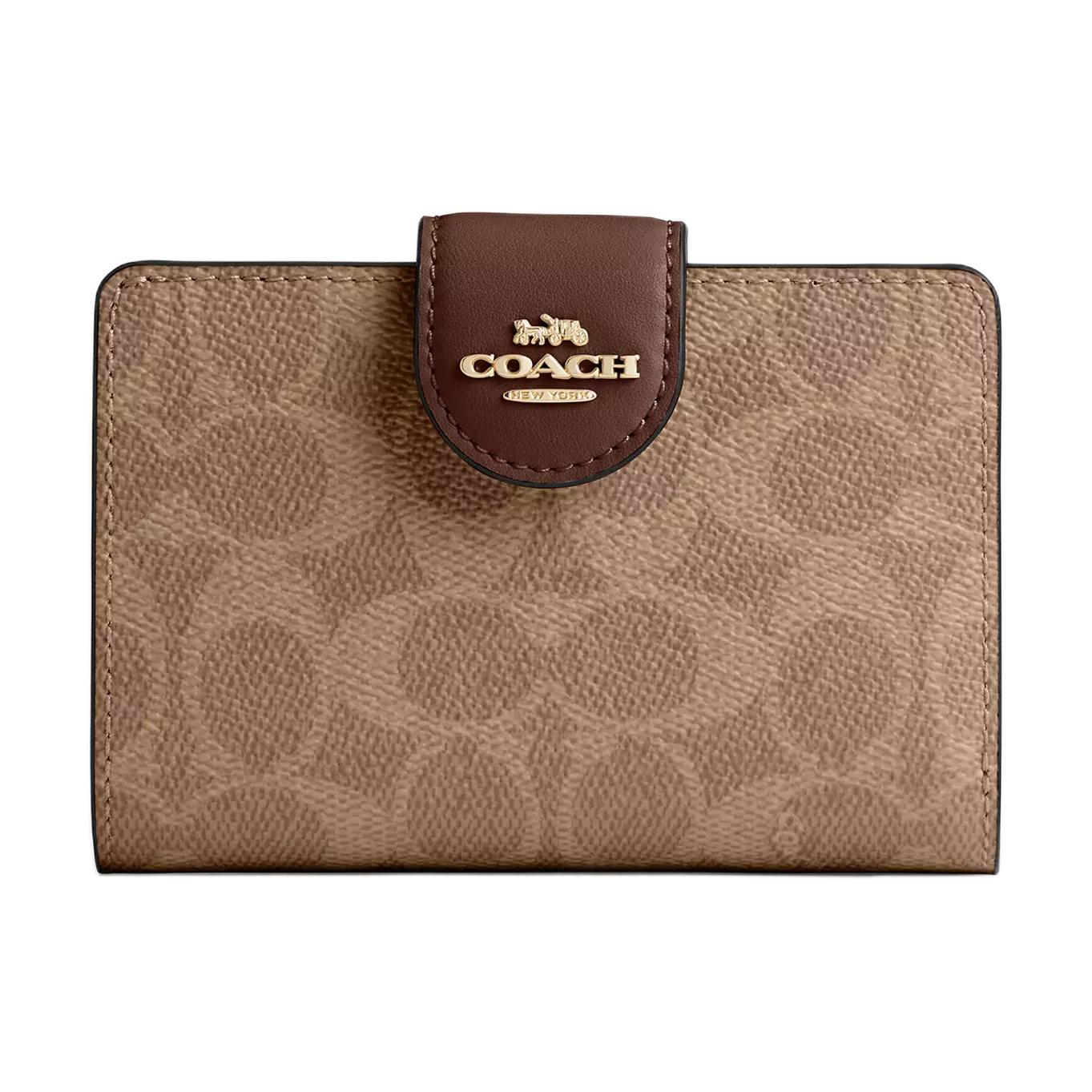 

COACH Кошелек SignatureCanvas из высококачественной кожи, женский, среднего размера, бежево-коричневого цвета