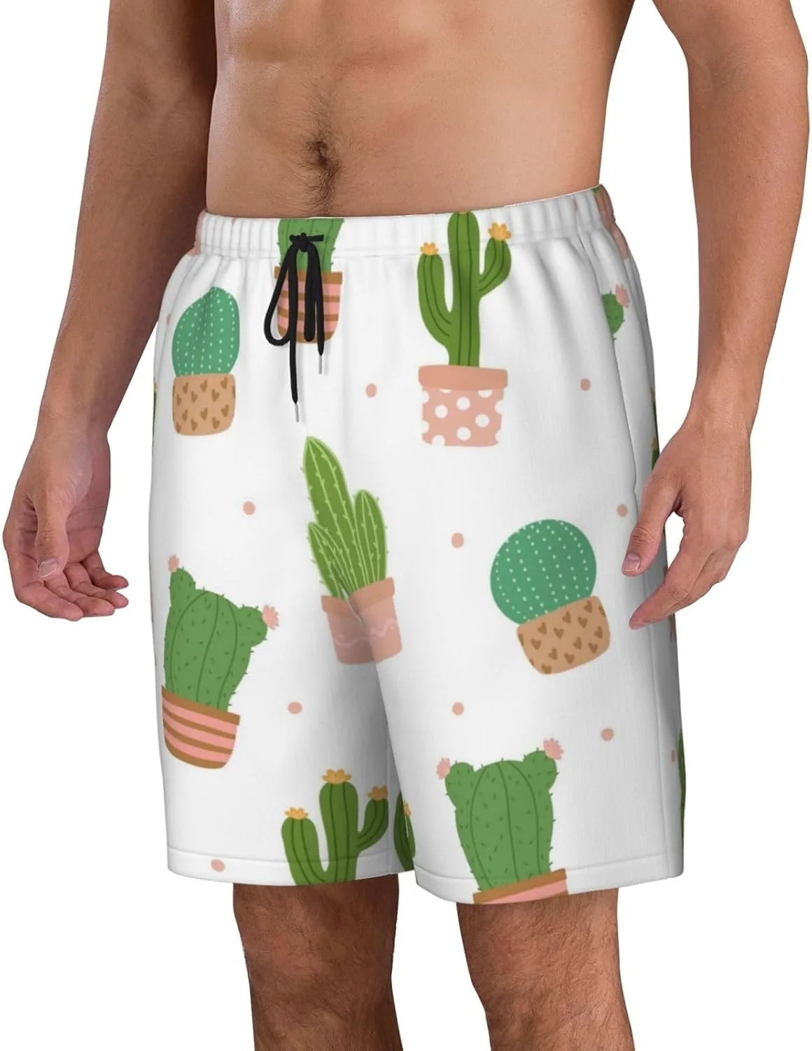 Мужские пляжные шорты Cactus, мужские плавки, шорты для плавания с карманами, купальники Generic, черный — фото 2