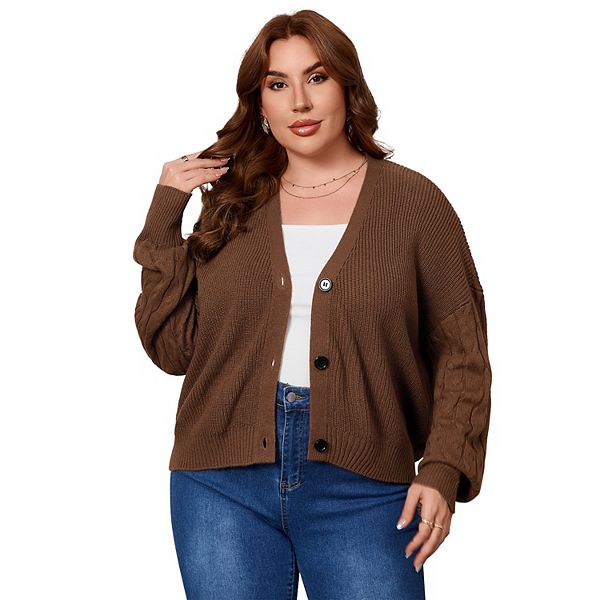 

Кардиган женский плюс сайз легкий с длинным рукавом Kojooin, Brown Camel