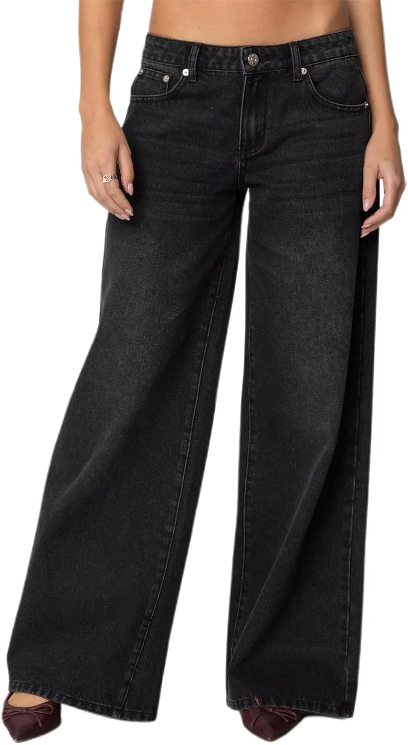 

Женские широкие джинсы в стиле casual с принтом-бантом ensswliz