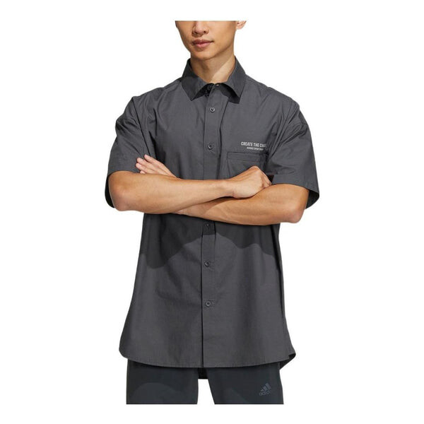 

Рубашка Men's adidas Back Alphabet Printing Pattern Lapel Short Sleeve Gray Shirt, серый