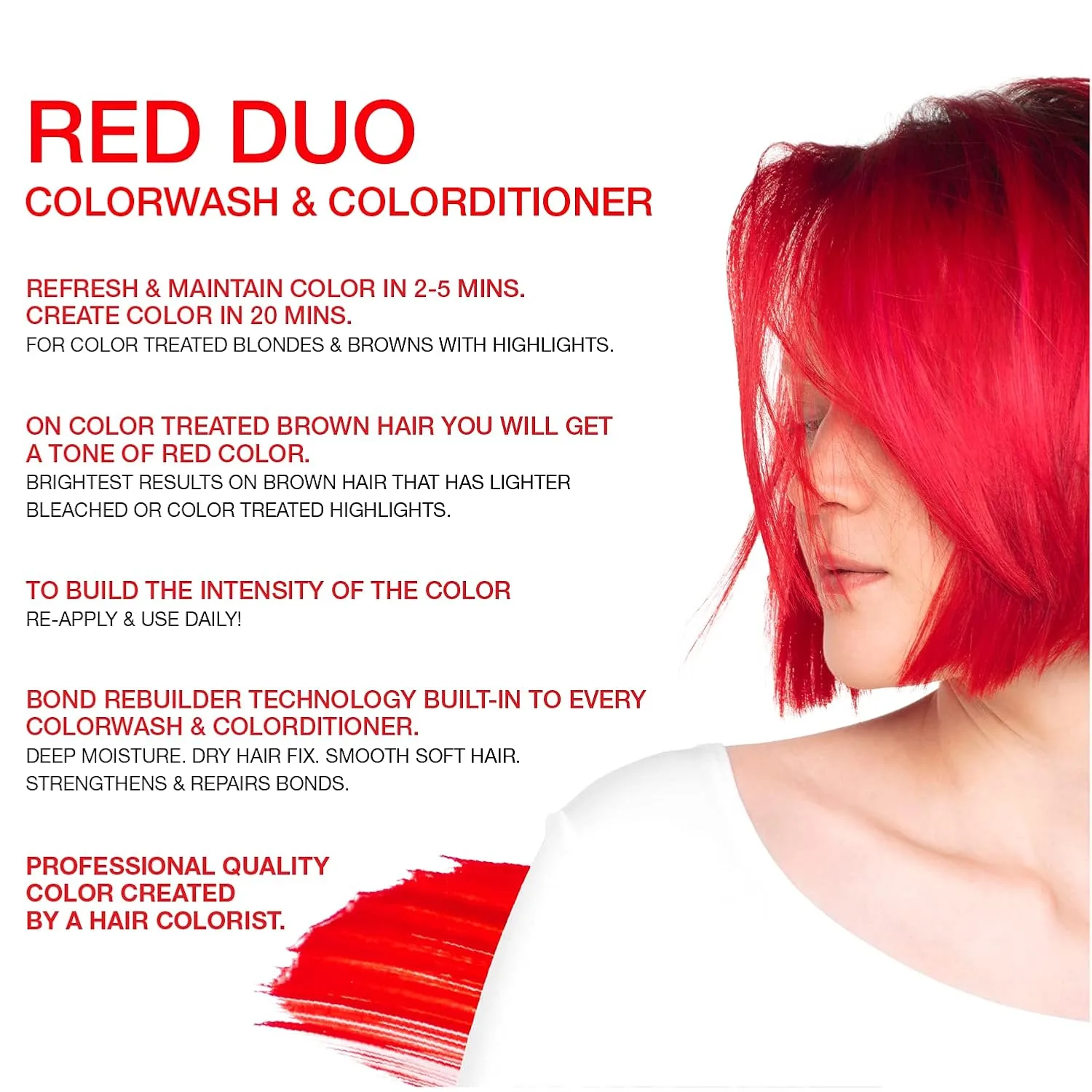 Celeb Luxury Intense Color Depositing Colorwash шампунь + BondFix восстановитель, веганская краска для волос, на основе растений, полуперманентный цвет, наборы Viral и Gem Lites, Red — фото 2