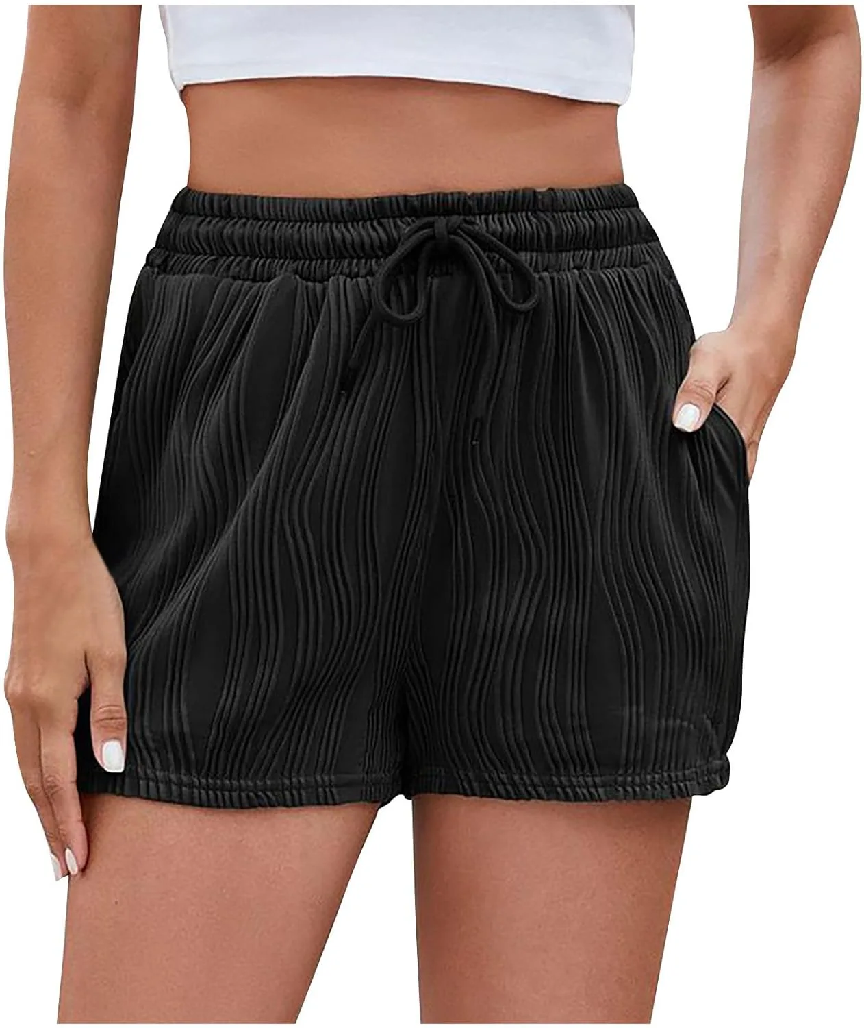 Шорты женские High Waisted с Drawstring, Loose, с карманом — фото 2