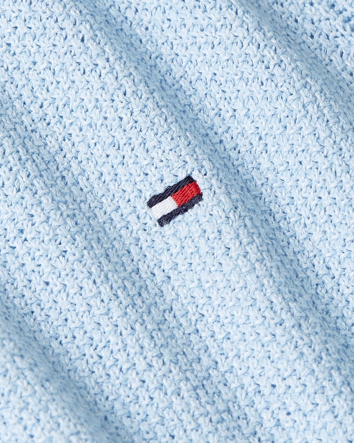 Мужские трикотажные рубашки-поло Tommy Hilfiger с коротким рукавом и V-образным вырезом, классического кроя, с эластичной вставкой, Breezy Blue — фото 4