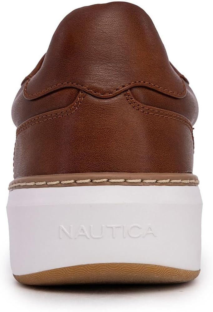 Мужские повседневные кроссовки Nautica Casual Court, классические низкие модели на шнуровке, удобные для ежедневной ходьбы, с прочной подошвой и верхом из веганской кожи, Cognac-donley — фото 3