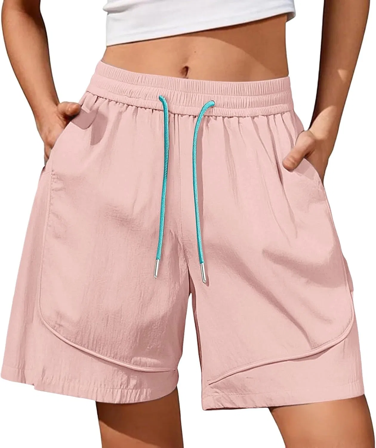 Шорты женские с высокой талией, Polyester Ice Silk, розовый