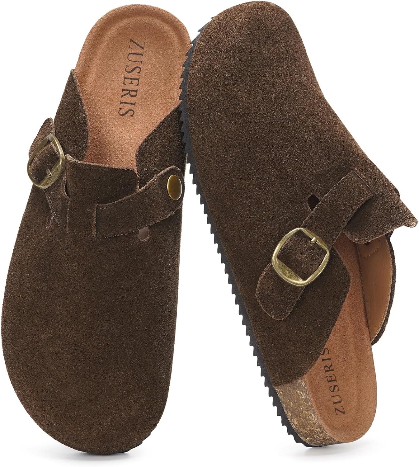 

Женские и мужские замшевые сабо ZUSERIS с широким размером, кожаные мюли, сандалии с пробковой стелькой, удобные тапочки с поддержкой свода стопы, Coffee