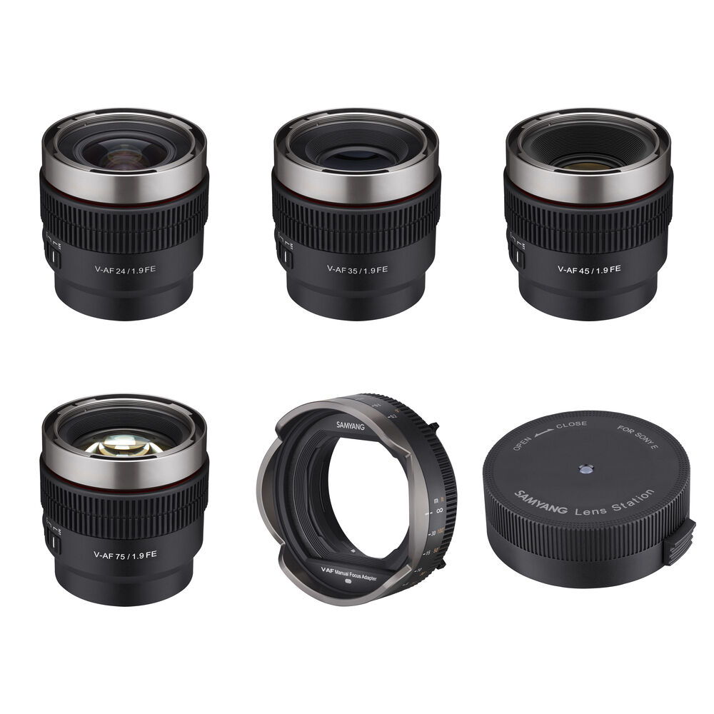 

Комплект Samyang Cine V-AF T1.9 FE из 4 объективов с фокусировочным адаптером и станцией для объективов (Sony E)