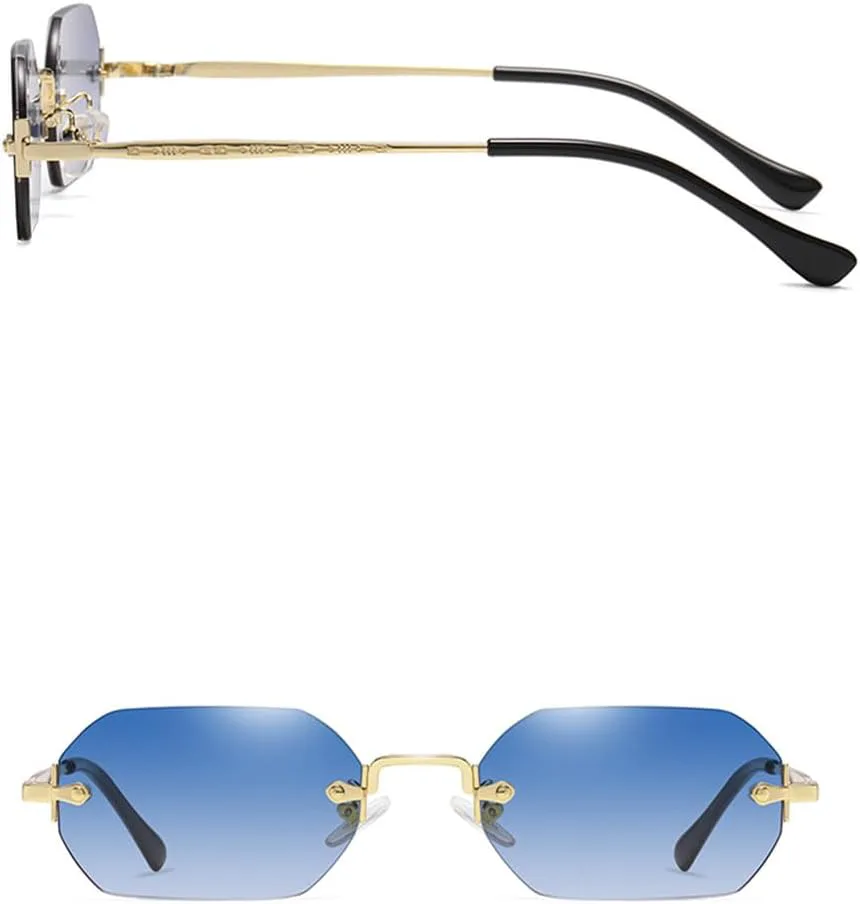 

Солнцезащитные очки без оправы, прямоугольной формы, маленькие, мужские и женские, металлические, золотистые, многоугольные, UV400, без оправы, SUN4657 Generic, 3