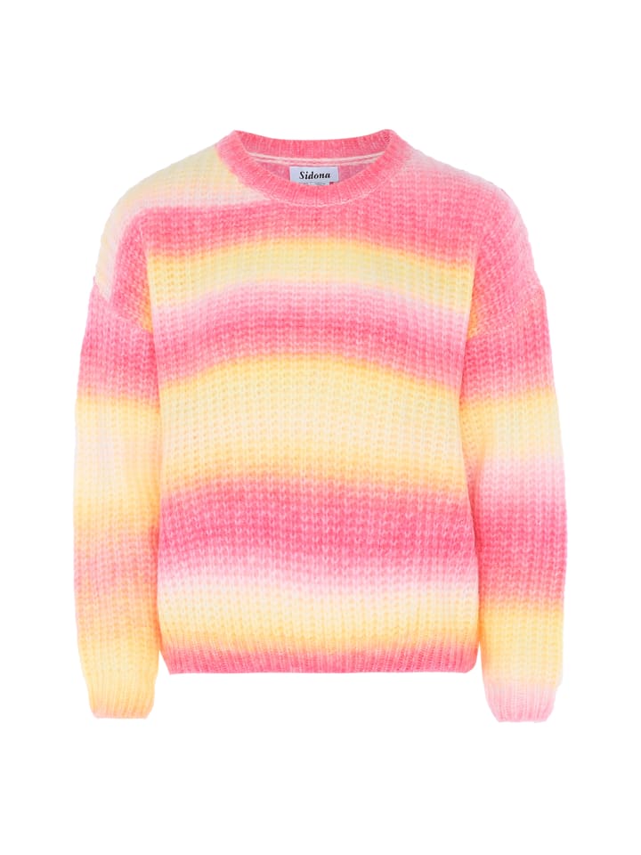 

Женский свитер розово-желтого цвета с разноцветными вставками Usha