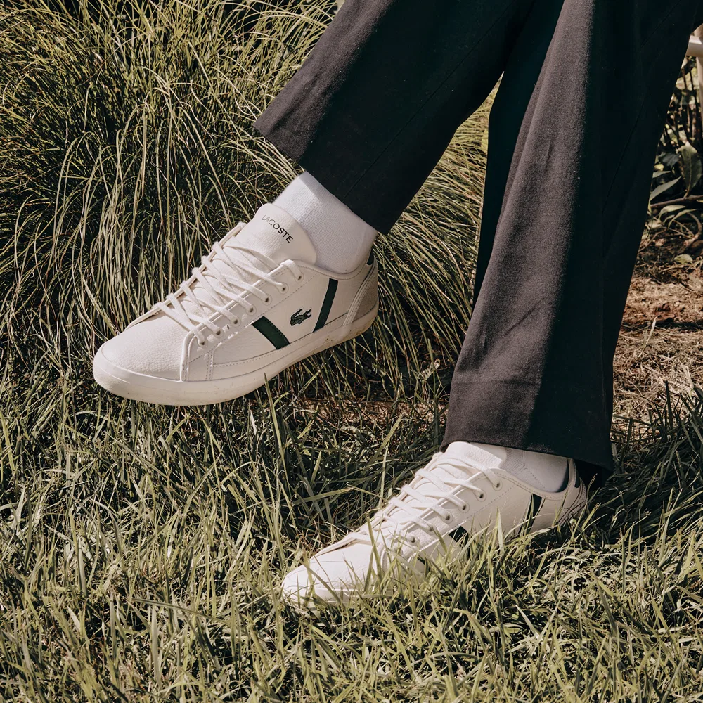 Мужские кроссовки Lacoste Sideline цвета экрю с тёмно-зелёным