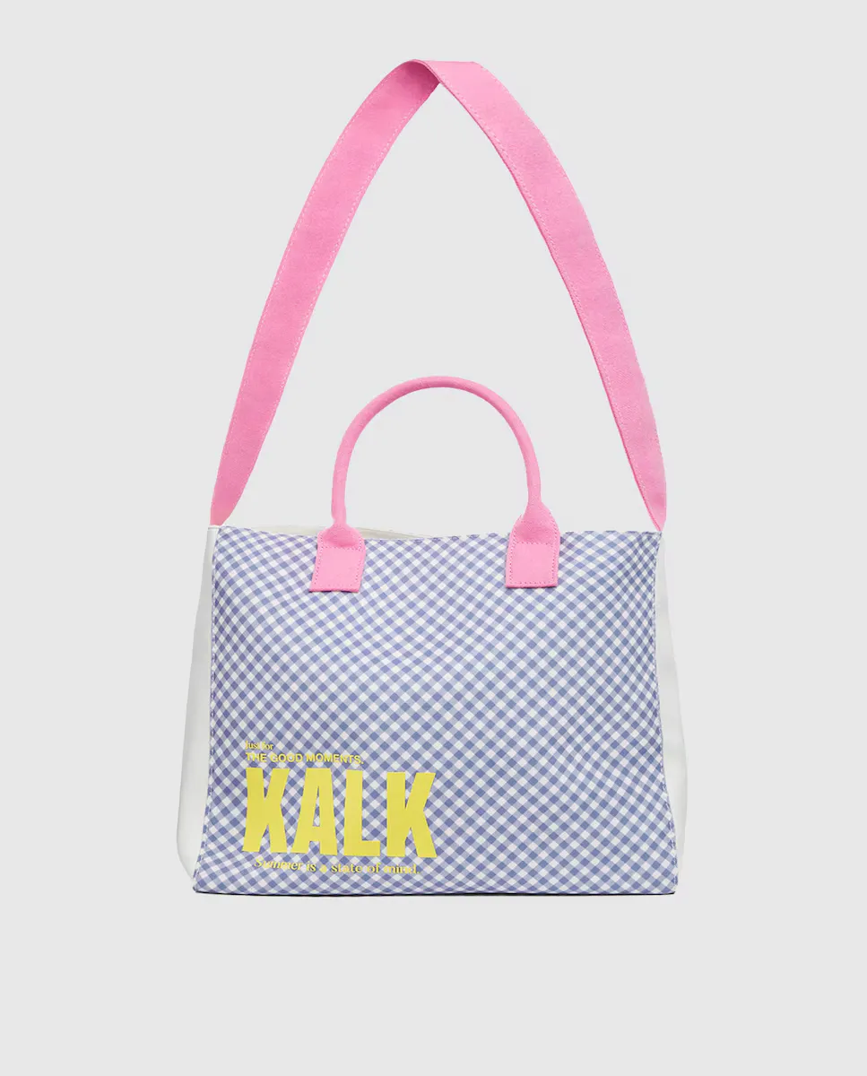 

Пляжная сумка Marea в клетку с принтом и двойной ручкой Kalk, синий