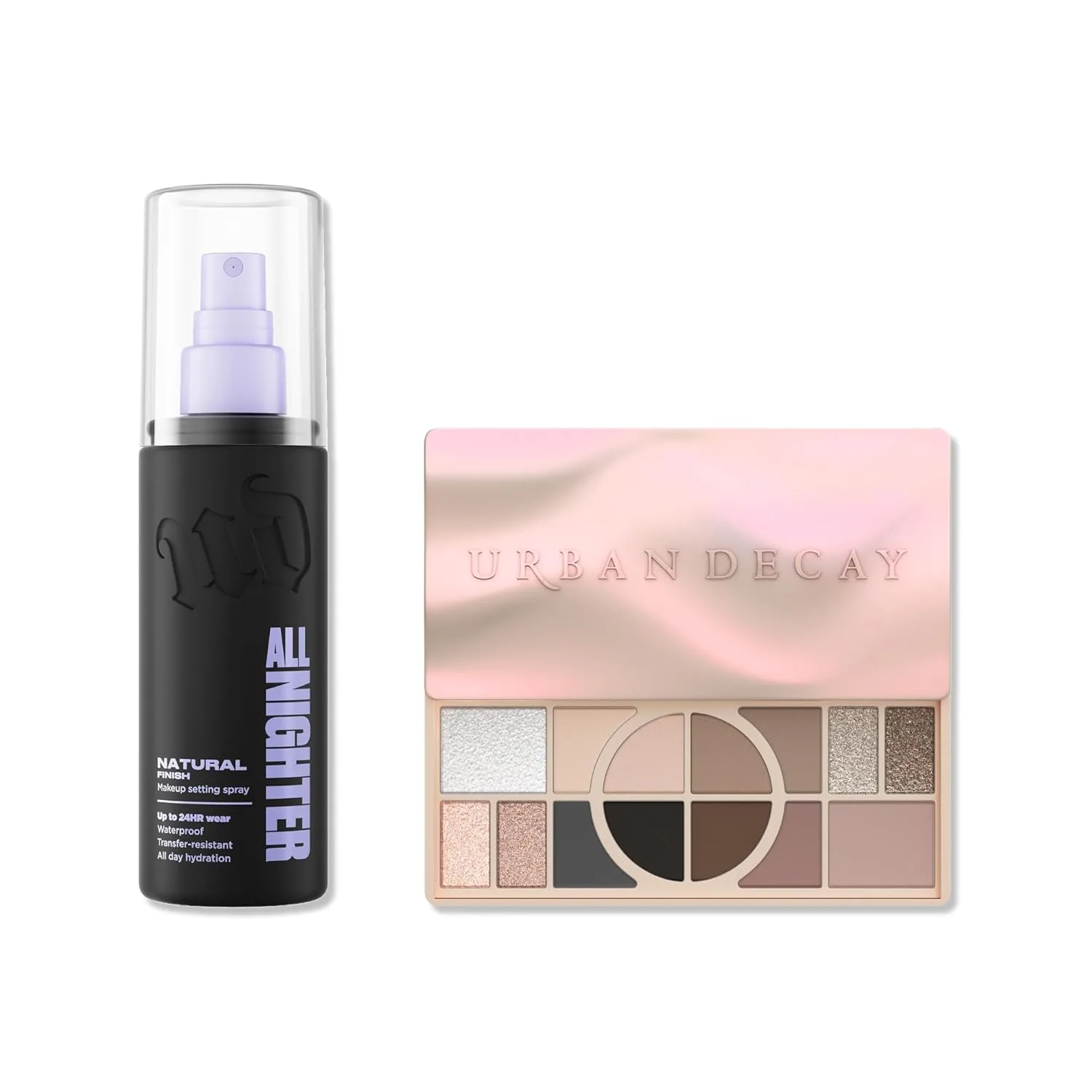 Urban Decay Naked Shaped Cool Palette и спрей-фиксатор Natural Finish Makeup Setting Spray - набор нейтральных оттенков и спрей All Nighter Waterproof Setting Spray (118 мл) для стойкого макияжа
