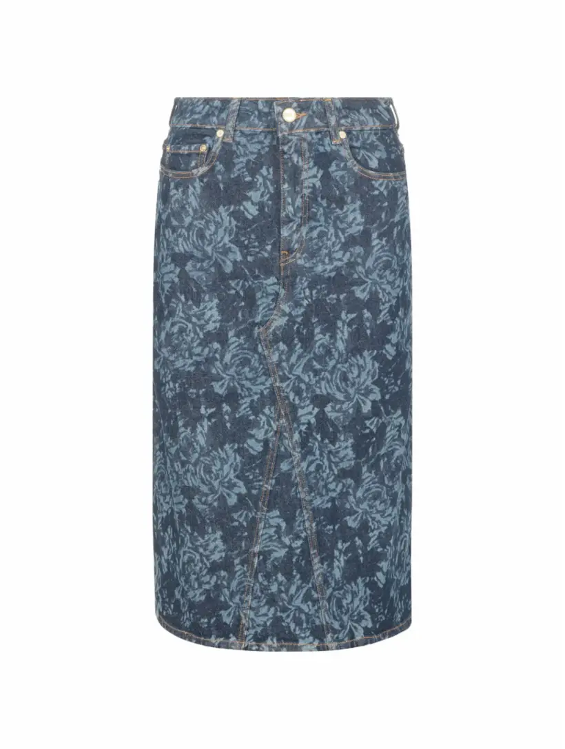 

Джинсовая юбка с цветочным принтом Ganni, тёмно-синий
