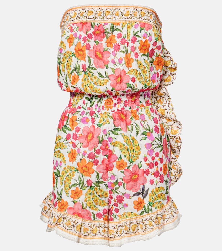 

Банановые цветы плиссированное хлопковое мини-платье Farm Rio, Banana Flowers Off-White