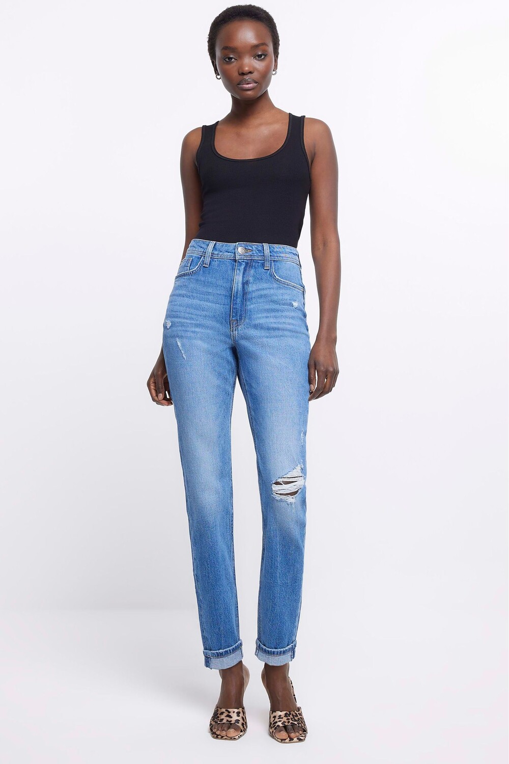 

Джинсы mom с высокой посадкой River Island, синий