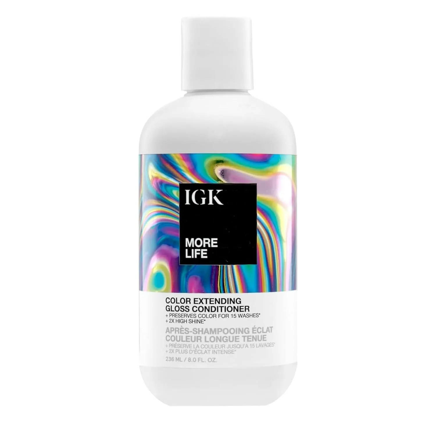 Кондиционер для продления цвета IGK MORE LIFE | Продлевает стойкость цвета, придавая волосам блеск и мягкость | Помогает защитить окрашенные волосы от выцветания 237 мл (1 шт.)