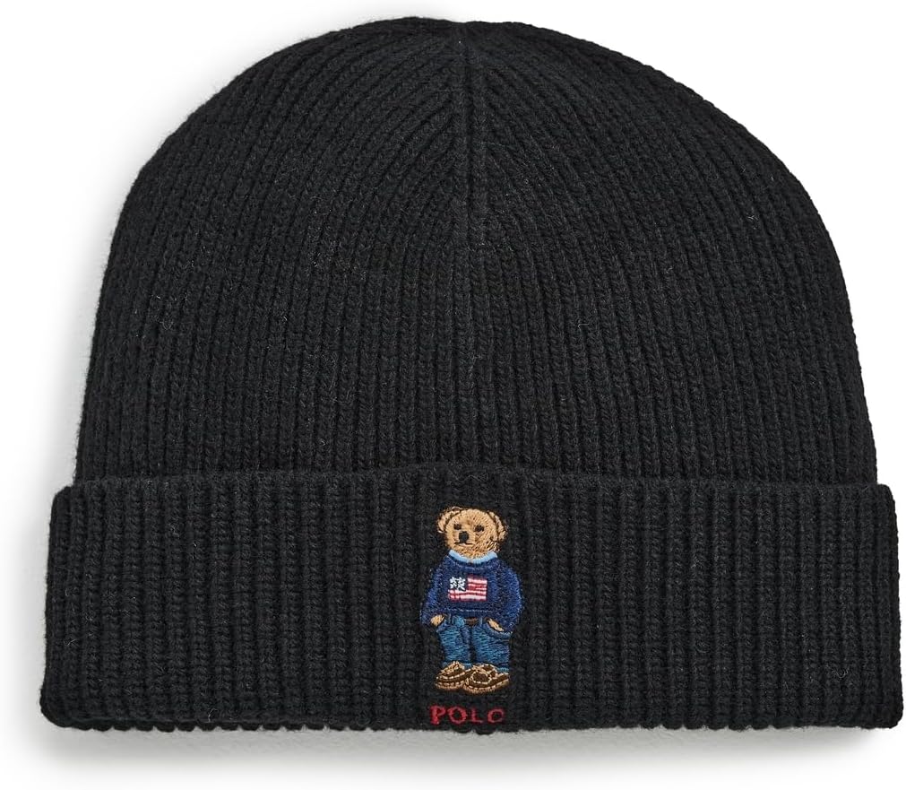 

POLO RALPH LAUREN Мужская однотонная шапка-бини с флагом и медведем, Polo Black