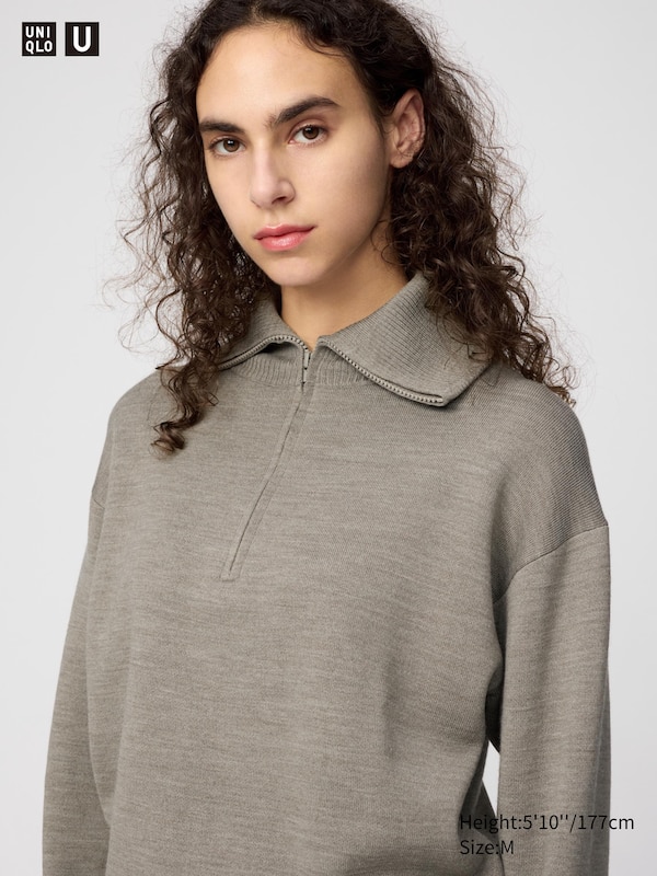 

Двусторонний вязаный джемпер с молнией 1/2 Uniqlo, 56 olive
