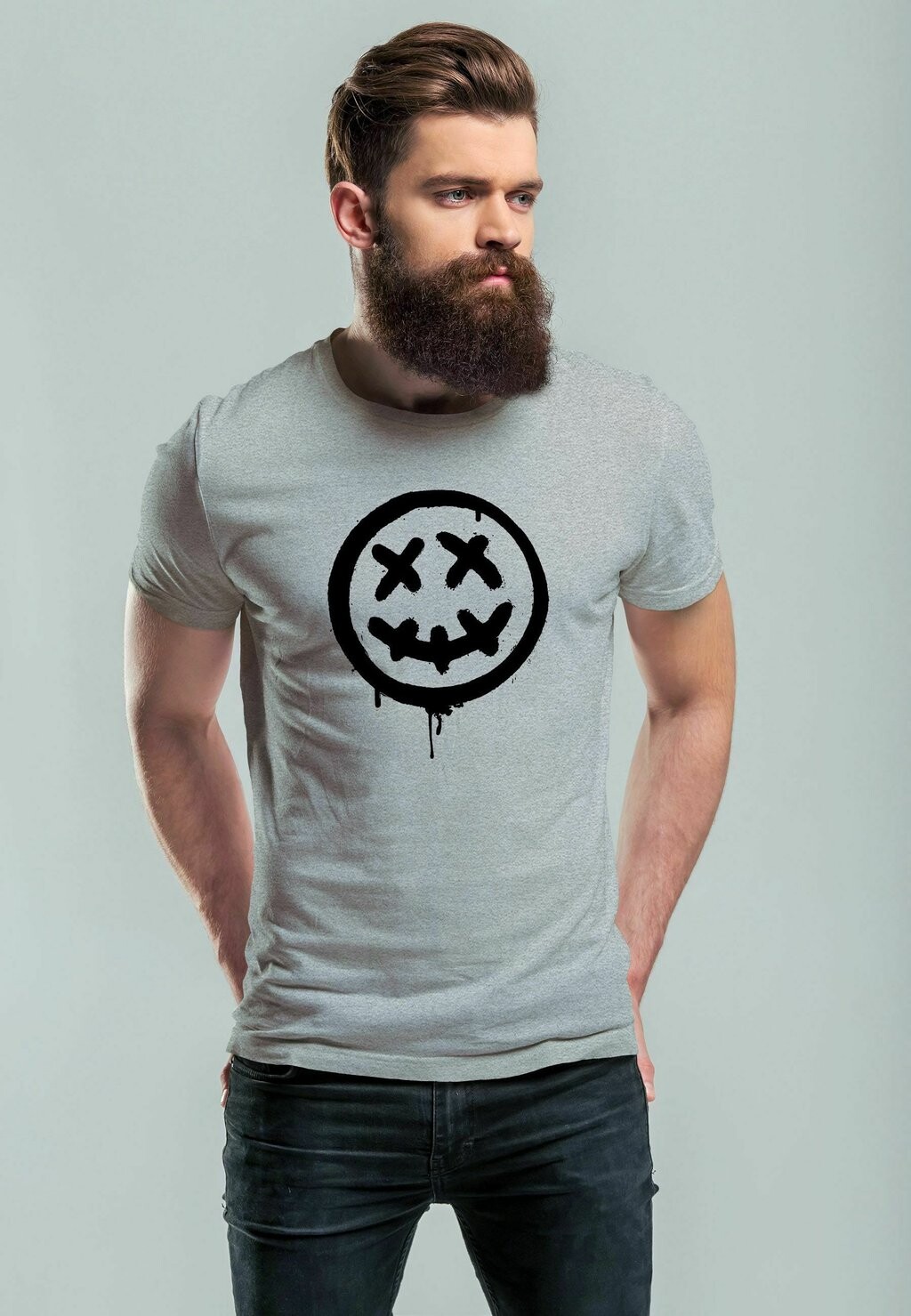 

Футболка с принтом SMILE SEAKY FACE PRINT AUFDRUCK TEACHWEAR FASHION Neverless, серый